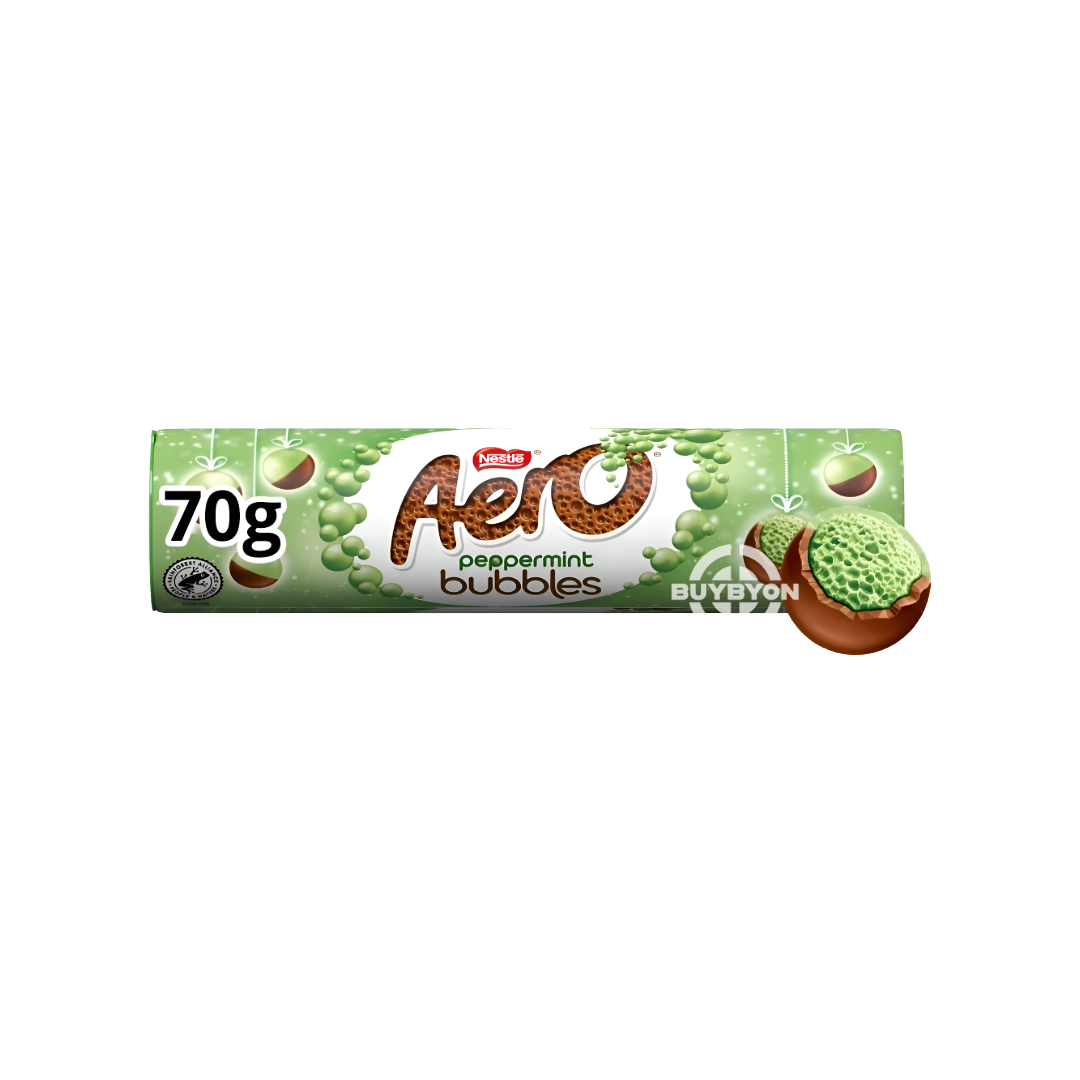 Aero Bubbles Peppermint Chocolate Giant Tube - 70g with peppermint-filled chocolate bubbles in a festive, portable tube.