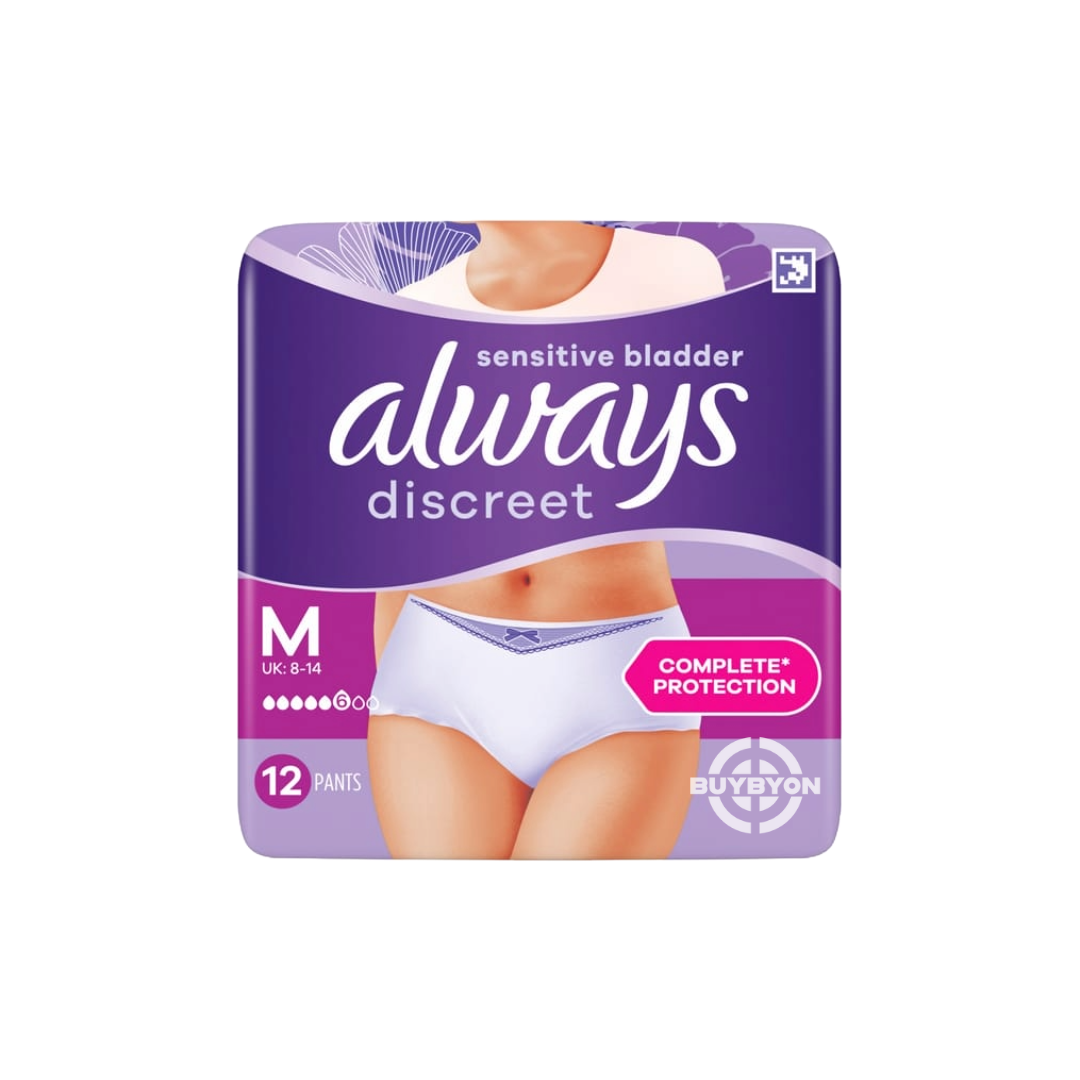 Always Discreet Normal Pants - 12 Pack, showcasing the design and packaging for reliable, discreet protection against light to moderate leakage.