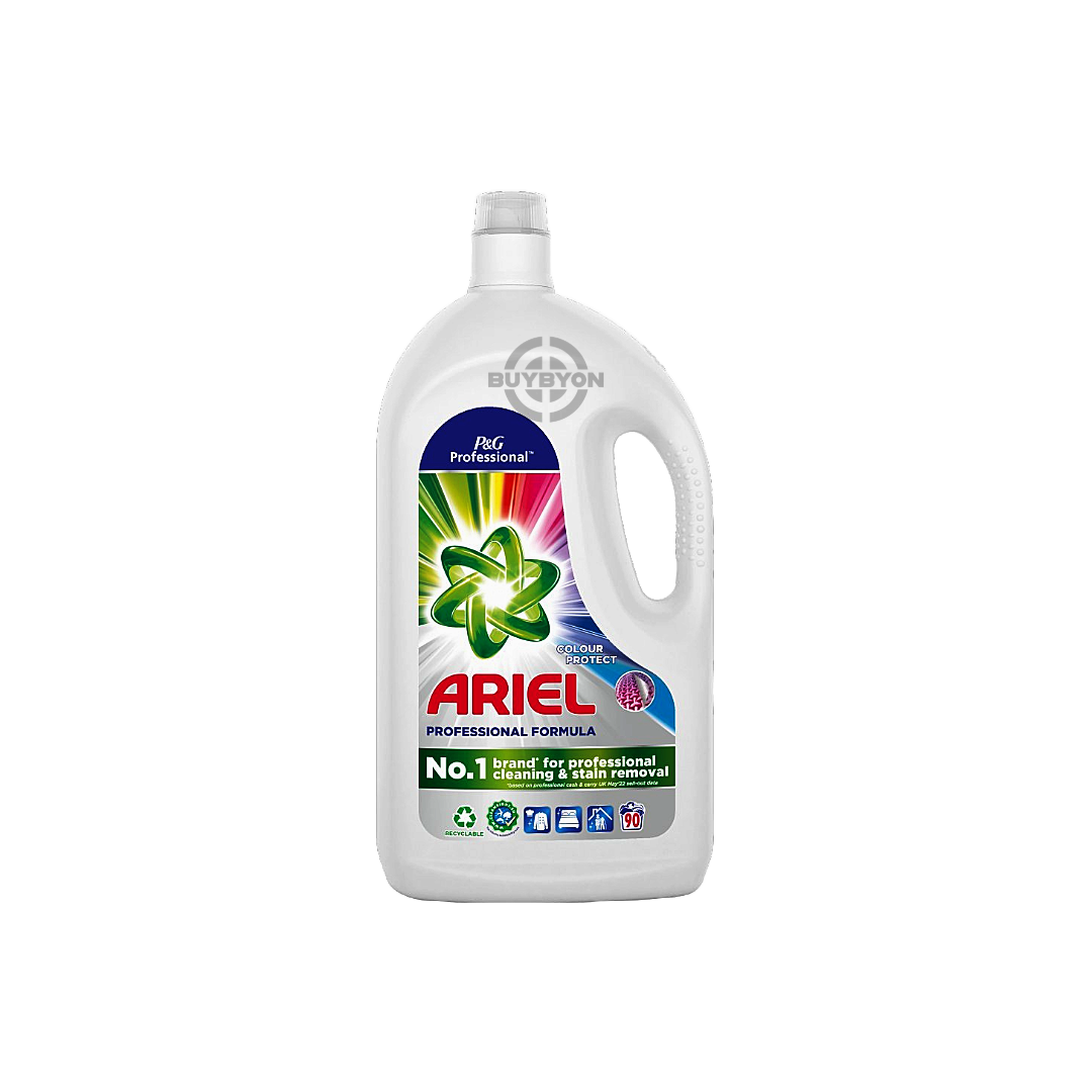 Ariel Professional Washing Liquid Laundry Detergent Colour - 4.05L bottle, designed for up to 90 washes. Maintains fabric brightness and effectively removes stains with advanced cleaning technology. Ideal for both home and commercial use.