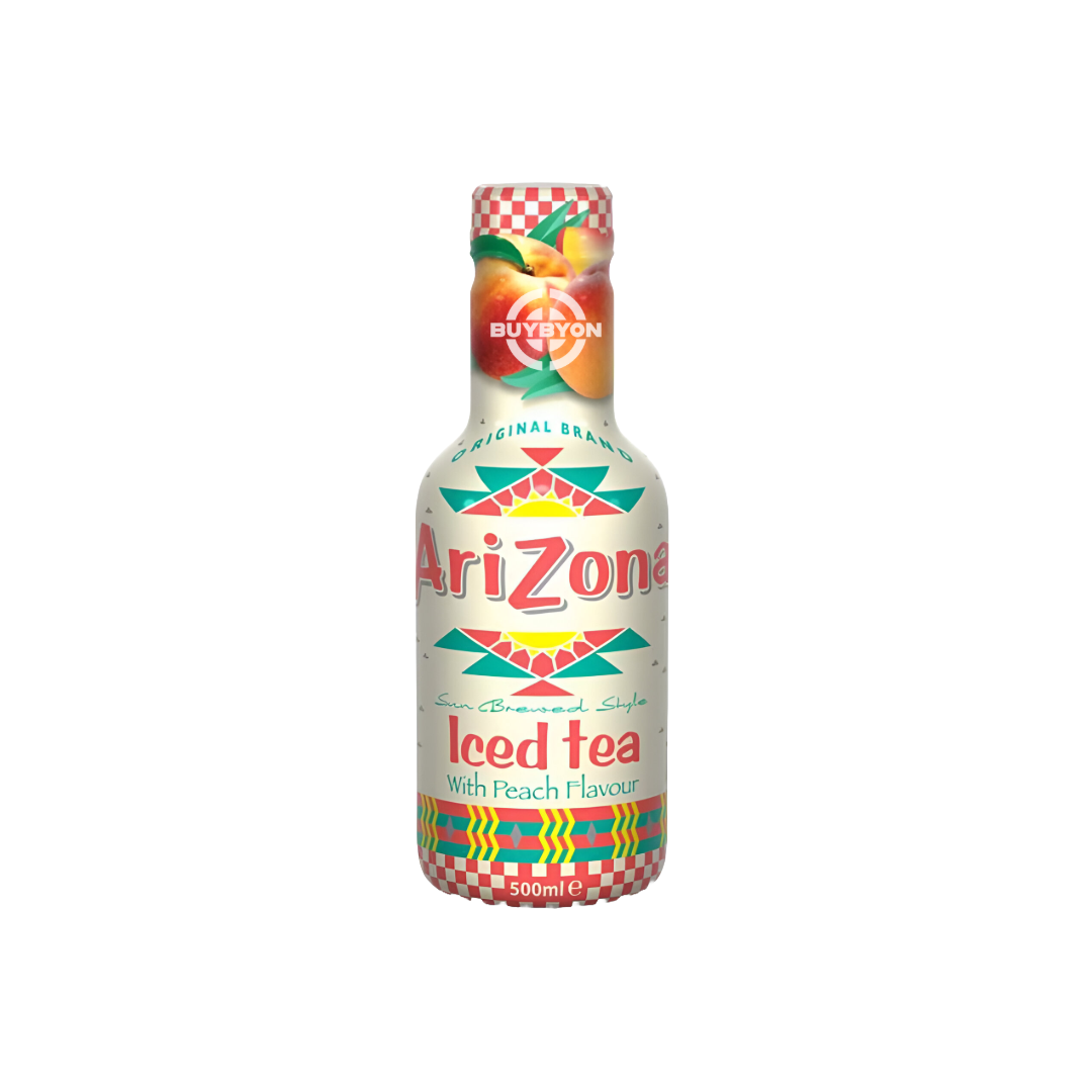 Arizona Iced Tea Peach - 500ml bottle featuring a refreshing blend of tea and juicy peach flavours.