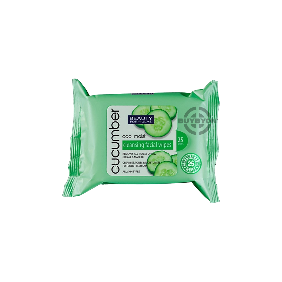 BF Cucumber Cleansing Facial Wipes - 25pk, enriched with cucumber extract for gentle cleansing and hydration. Ideal for quick makeup removal and refreshing the skin.