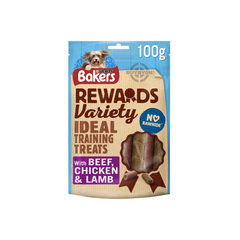 Bakers Rewards Mixed Variety Dog Treats - 100g, offering delicious and healthy dog treats ideal for training and rewarding your pet.