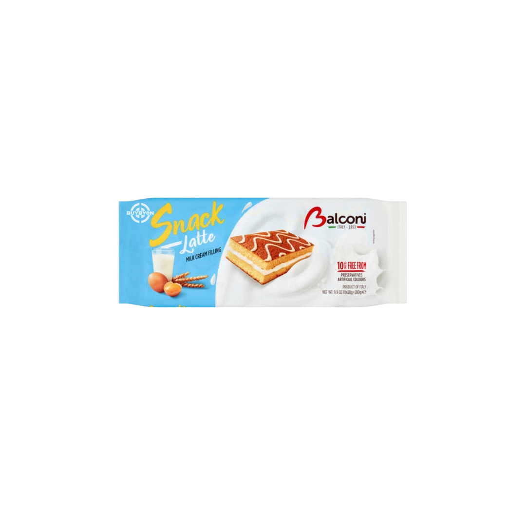 Balconi 10 White Cream Latte Bars - 300g, soft sponge cake bars with creamy latte filling, individually wrapped.