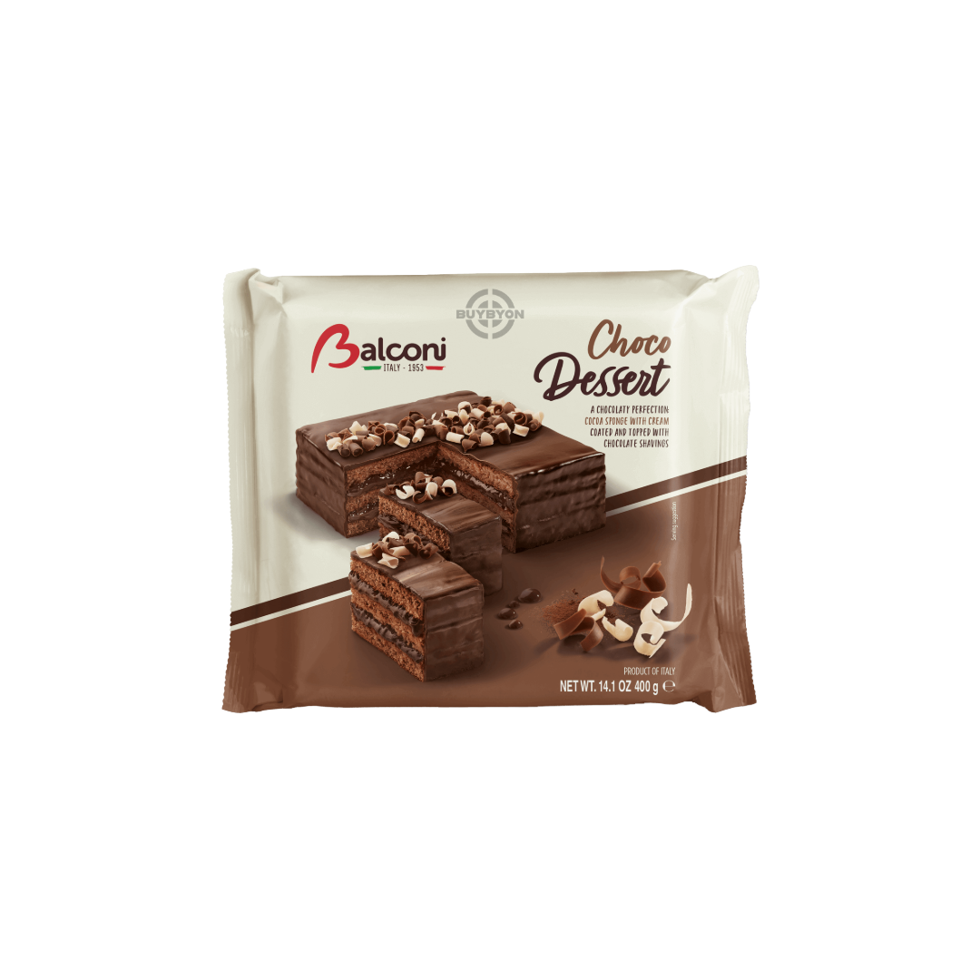 Balconi Choco Dessert - 400g, layered chocolate cake with soft sponge and creamy filling, perfect for sharing.