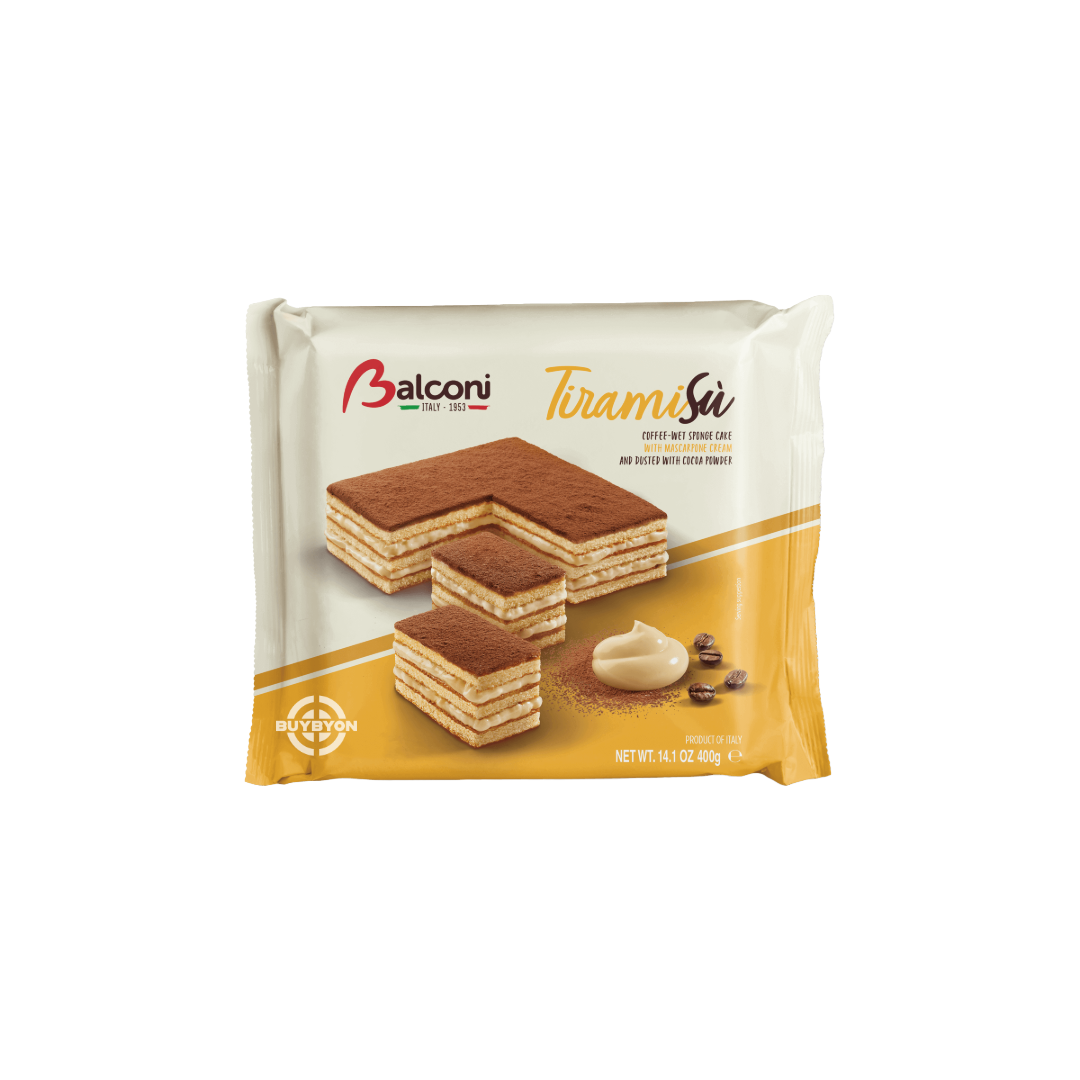 Balconi Tiramisu Cake - 400g pack, Italian-inspired dessert cake with coffee-soaked sponge and creamy filling.