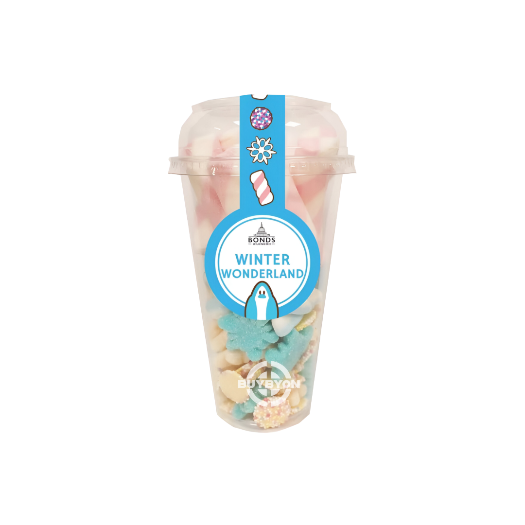 Bonds Winter Wonderland Candy Cup - 265g filled with festive-themed sweets, perfect for gifting or sharing during the holidays.