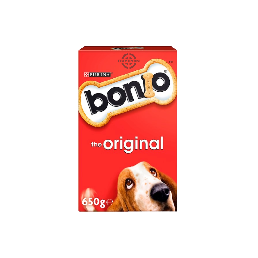  Bonio Original Dog Biscuit - 650g pack, featuring crunchy, quality dog biscuits ideal for rewarding your pet, available at Buybyon.co.uk.