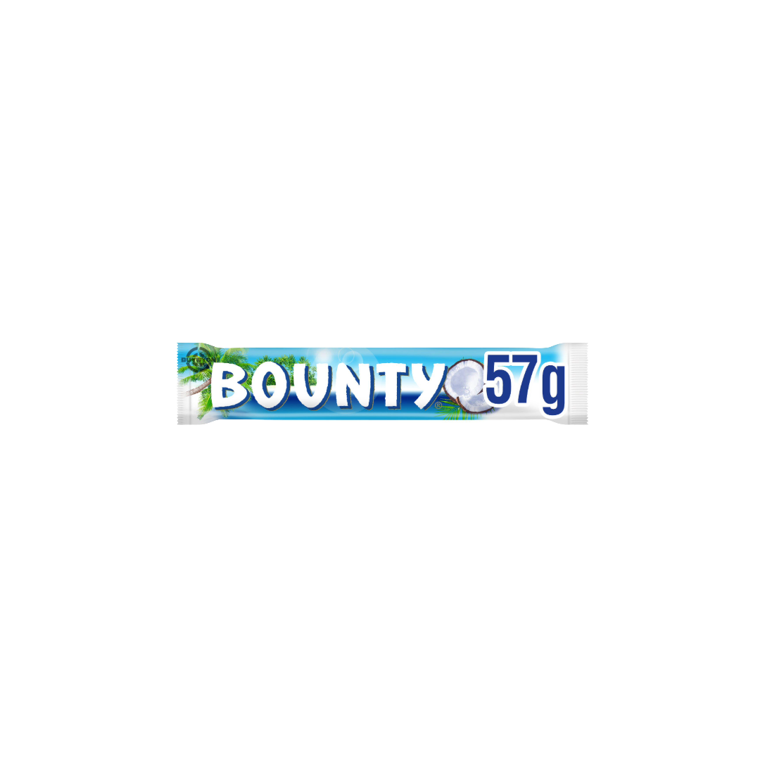 Bounty Coconut & Milk Chocolate Snack Bar Duo - 57g with creamy coconut filling and smooth milk chocolate.