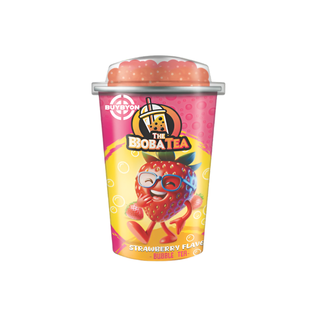 Bubble Boba Tea Strawberry, featuring a sweet strawberry-flavoured tea with chewy tapioca pearls, perfect for a refreshing treat.