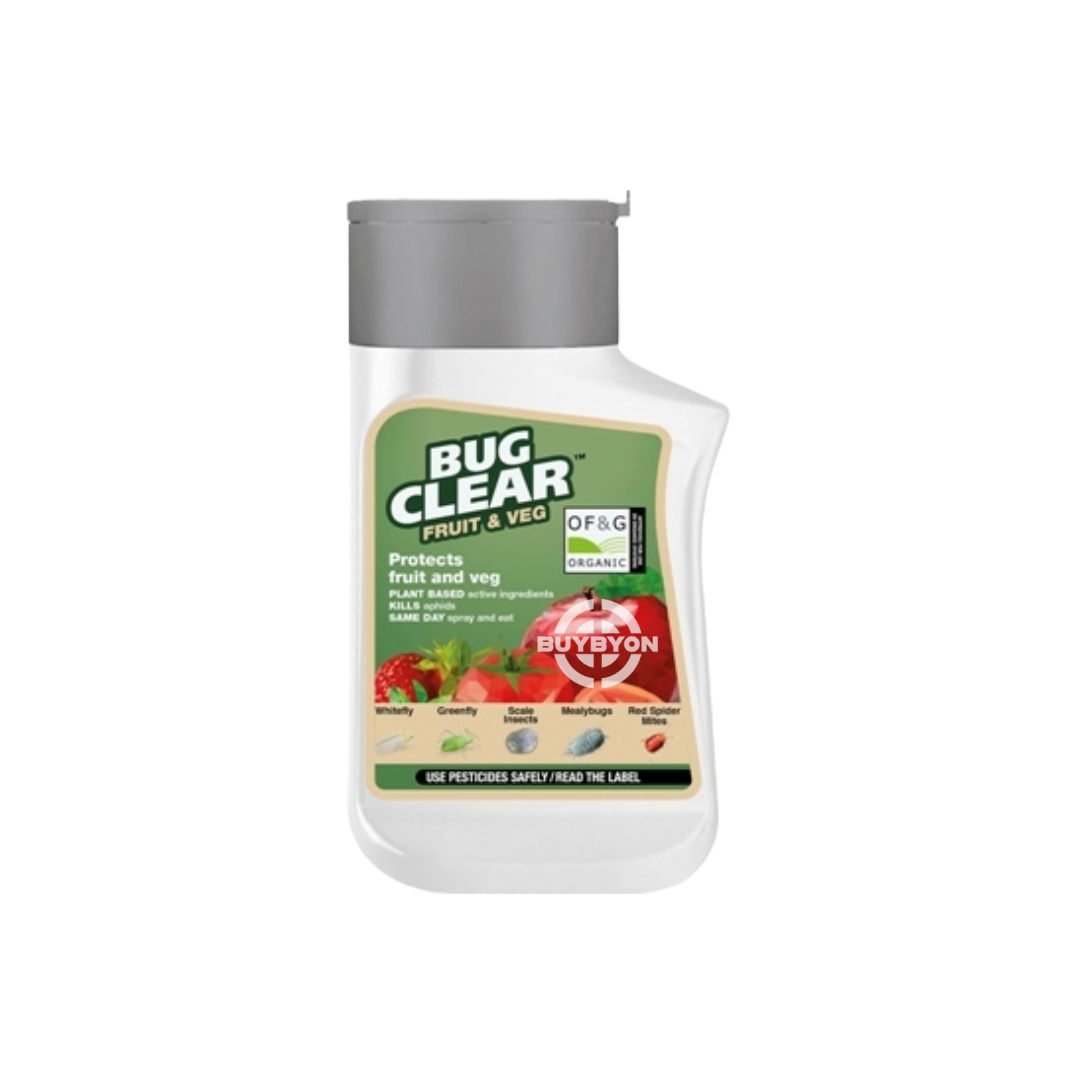 Bugclear Fruit and Veg Plant Protection Concentrate - 210ml, featuring an effective formula for controlling pests on fruit and vegetable plants, ensuring healthy and productive crops with easy application.