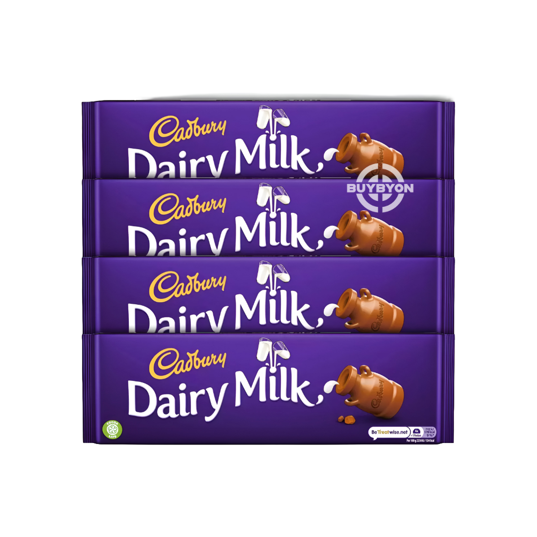 Cadbury Dairy Milk Chocolate - Pack of 4 x 300g bars, featuring smooth and creamy milk chocolate, ideal for sharing and gifting.