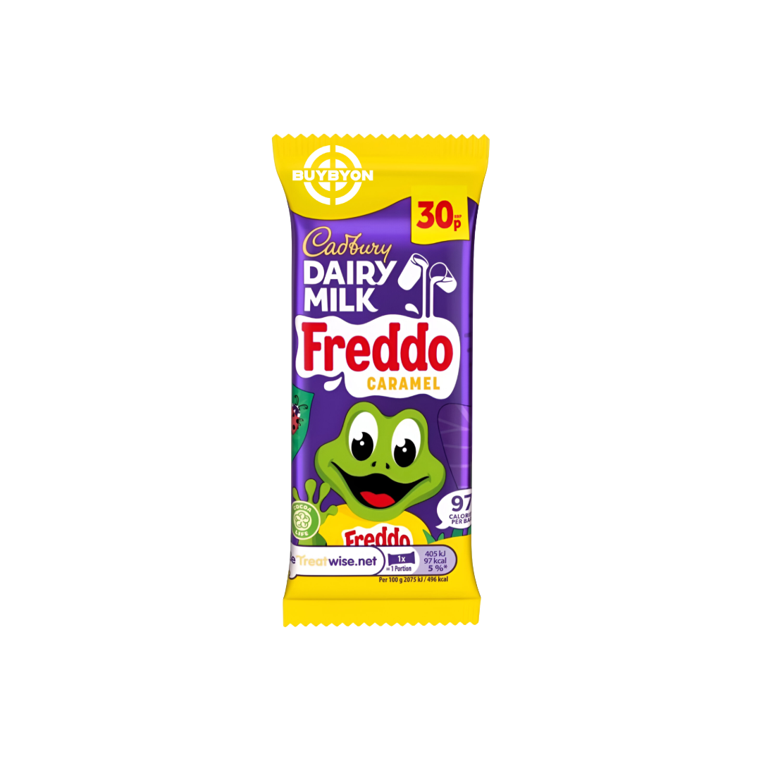 Cadbury Dairy Milk Freddo Caramel Chocolate Bar - 19.5g showcasing a delicious chocolate bar with a rich caramel filling.