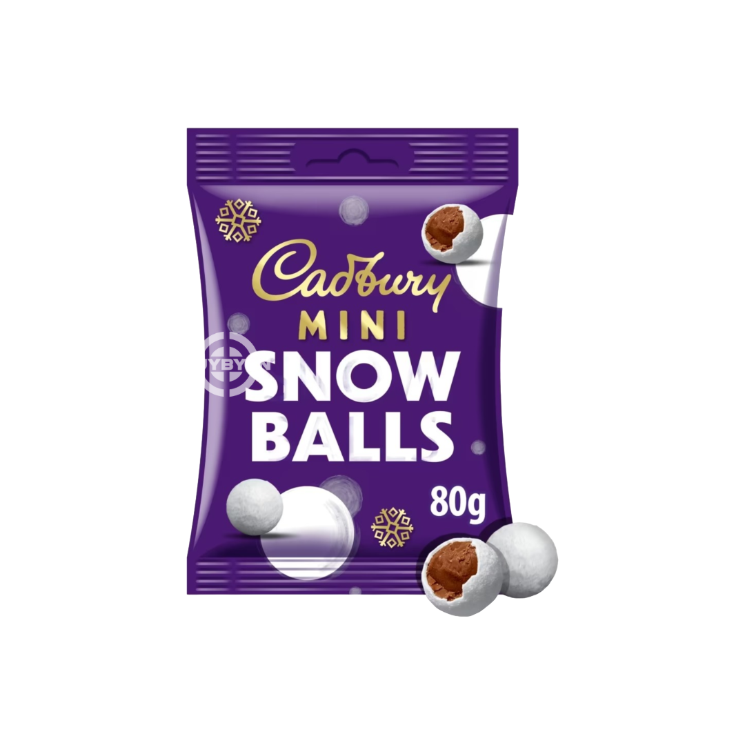 Cadbury Dairy Milk Mini Snowballs Milk Chocolate - 80g featuring mini milk chocolate balls in a crisp sugar shell, perfect for holiday snacking.