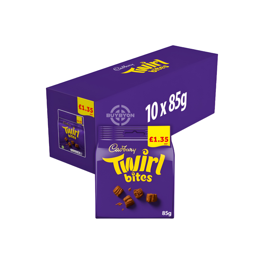 Cadbury Twirl Bites Chocolate Bag - 85g showcasing delicious milk chocolate bites with a crispy wafer centre.