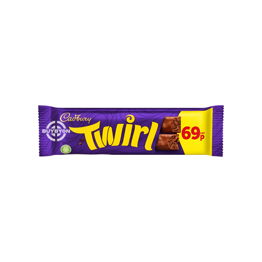 Cadbury Twirl Chocolate Bar - 43g showcasing flaked chocolate layers wrapped in smooth Cadbury Dairy Milk.