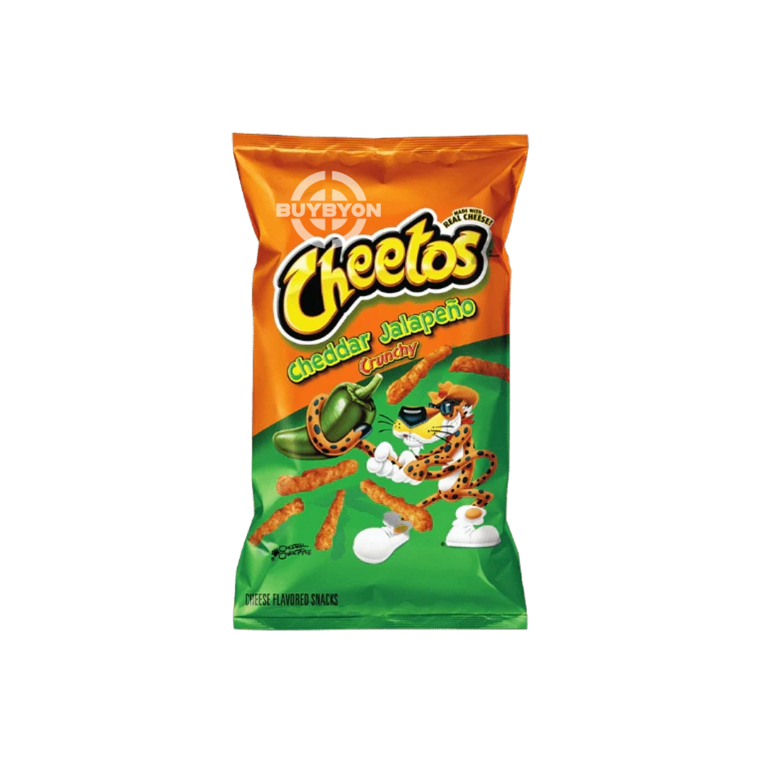 A 226.8g bag of Cheetos Crunchy Cheddar Jalapeno, featuring the iconic crunchy snacks with a bold cheddar and jalapeno flavor combination.