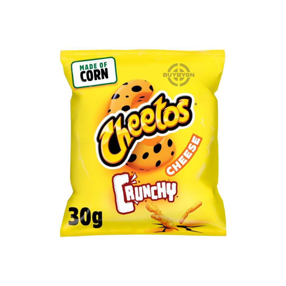 Cheetos Crunchy Cheese Snacks - 30g bag, showcasing bold cheese flavour and a satisfying crunch. Perfect for quick snacking or sharing