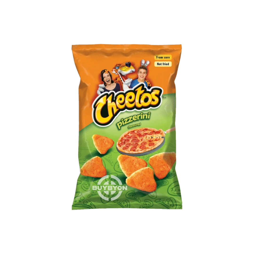 A 155g bag of Cheetos XXL Pizzerini, showcasing the extra-large, crispy cheese snacks with a savory pizza flavor.