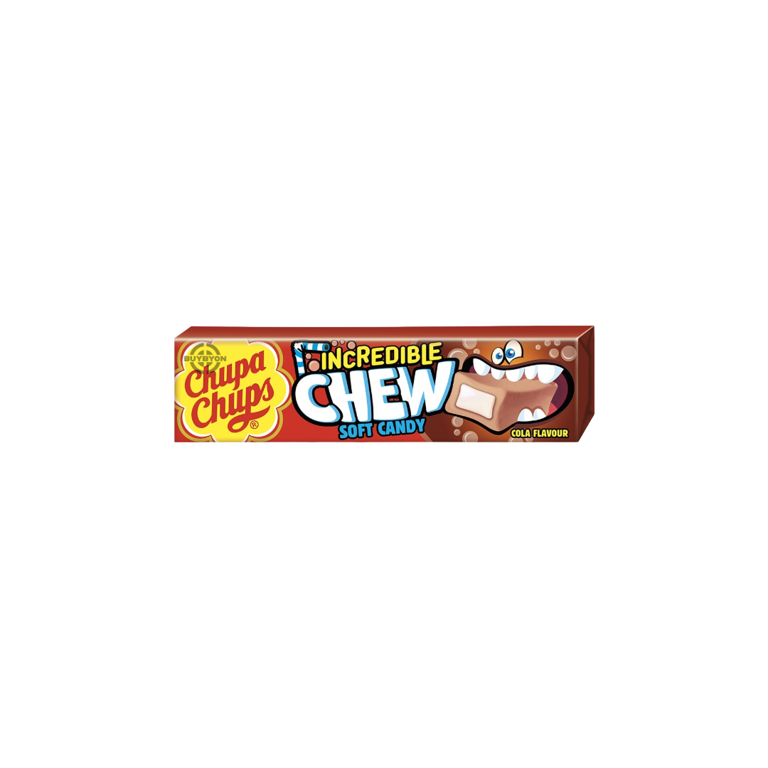 Chupa Chups Cola Incredible Chew Candy - 45g pack featuring chewy cola-flavoured candy.