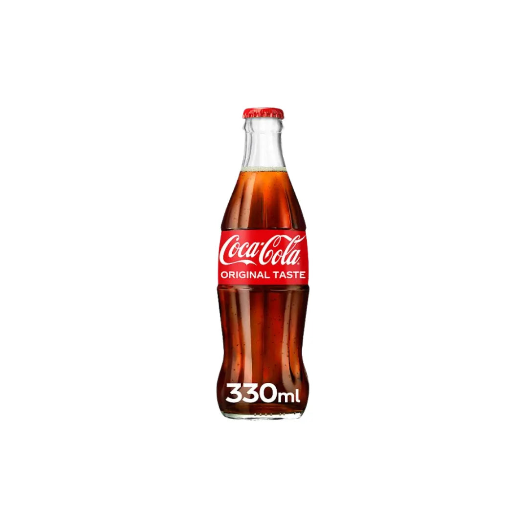 Coca Cola Original Taste Glass 330ml Bottle in white back ground 