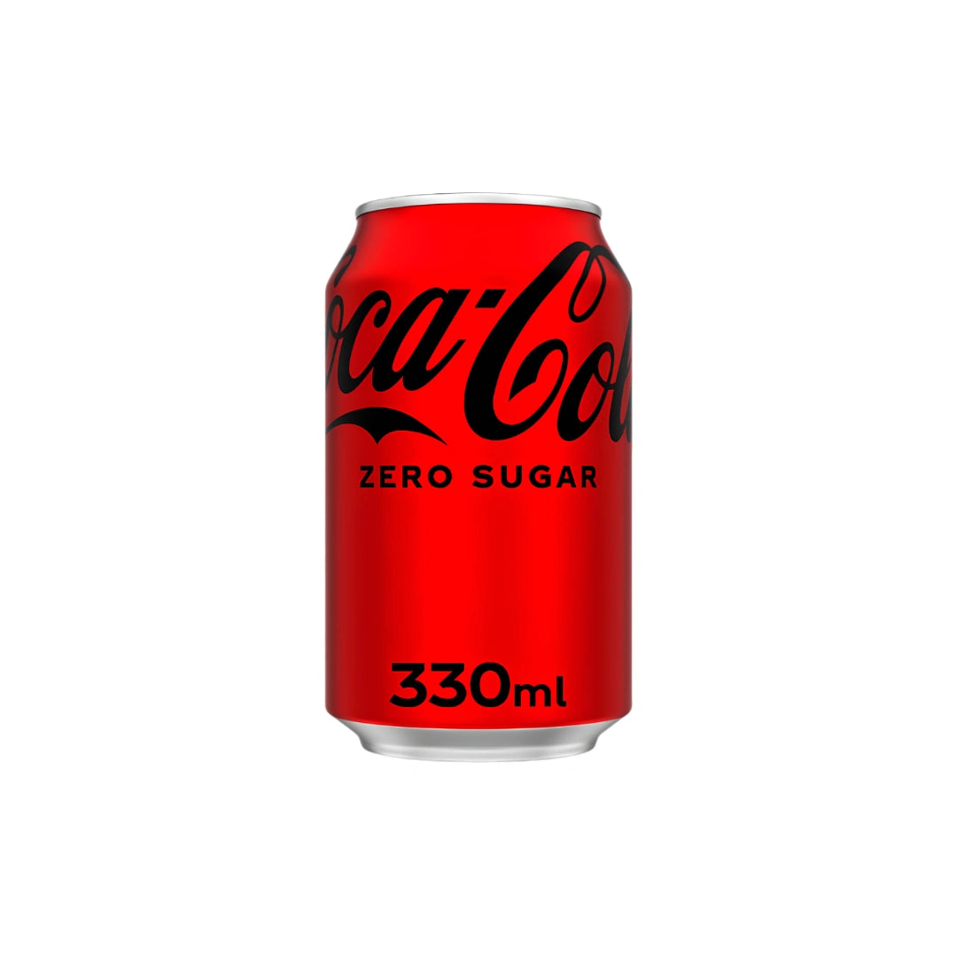 Red can of Coca-Cola Zero Sugar with black text on a white background
