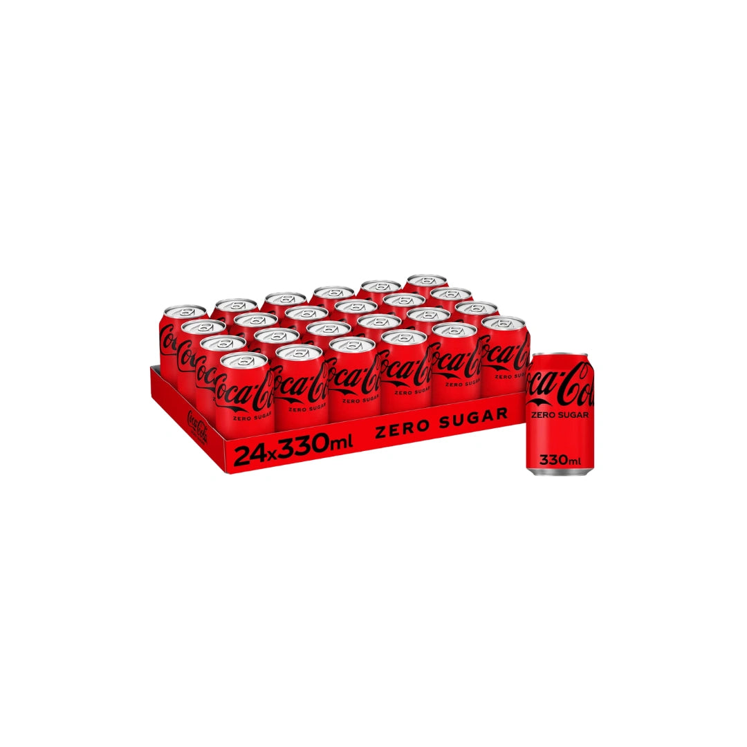 Pack of Coca-Cola Zero Sugar cans on a white background
