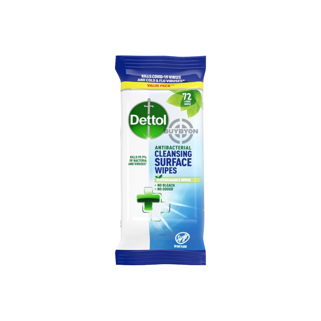 Dettol Antibacterial Multi Surface Cleaning Wipes - 72 pack, designed to kill 99.9% of bacteria and viruses, perfect for effective and convenient cleaning of various surfaces.