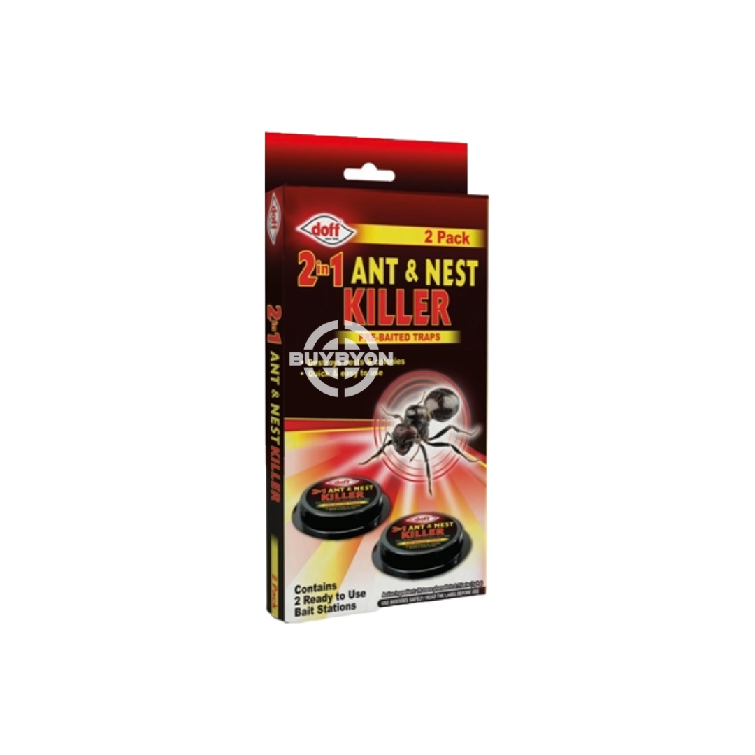 Doff 2 in 1 Ant &amp; Nest Killer Bait Stations - Pack of 2, featuring dual-action bait stations that attract and kill ants while targeting their nests for comprehensive pest control.