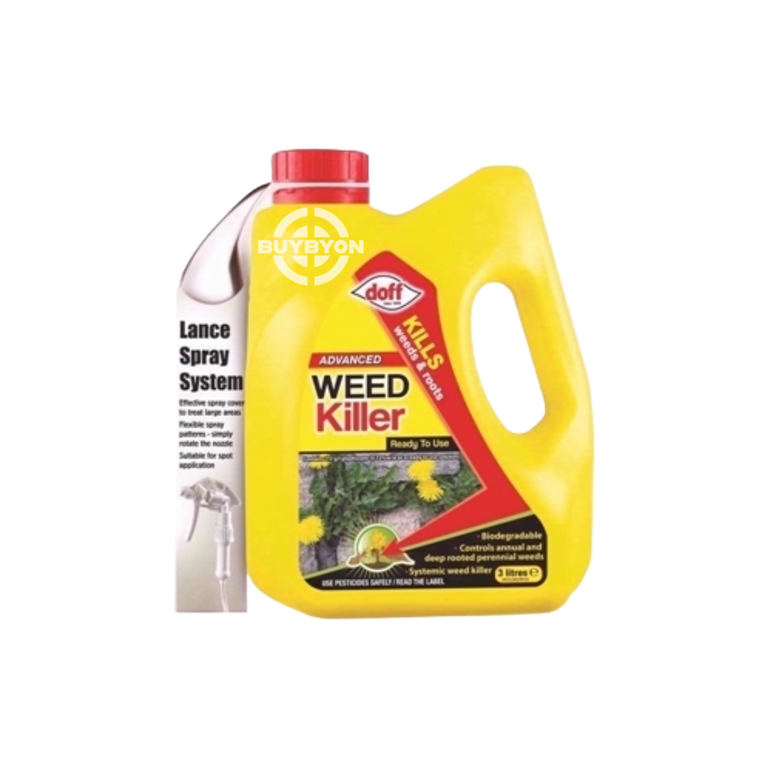 Doff Glyphosate Weedkiller - 3L, featuring a powerful formula designed to target and eliminate a broad spectrum of weeds, providing effective control for large areas or multiple applications.