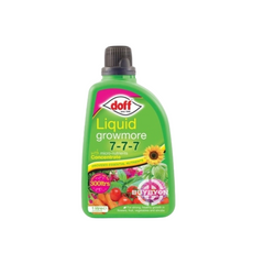 Doff Liquid Growmore Multi Purpose Plant Food - 1L, featuring a balanced formula designed to support healthy growth and vibrant blooms across a range of plants, providing essential nutrients for overall plant vitality.