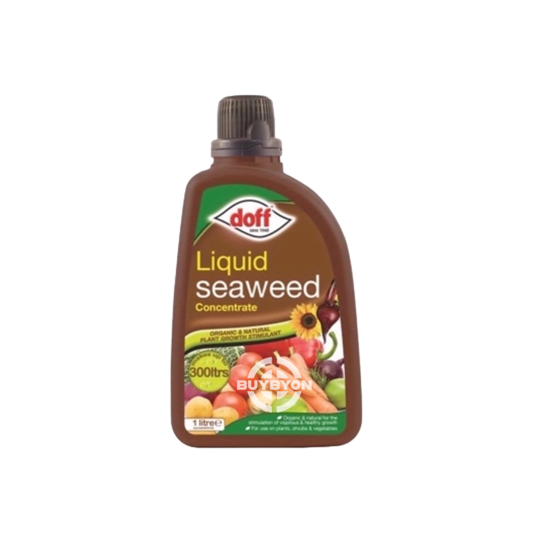 Doff Liquid Seaweed Concentrate - 1L, featuring a nutrient-rich formula derived from seaweed, designed to promote vigorous growth and improve plant health across a range of plants.