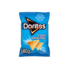 Doritos Cool Original Sharing Tortilla Chips - 140g pack, featuring crispy chips with a tangy, cool seasoning. Ideal for sharing or enjoying solo.