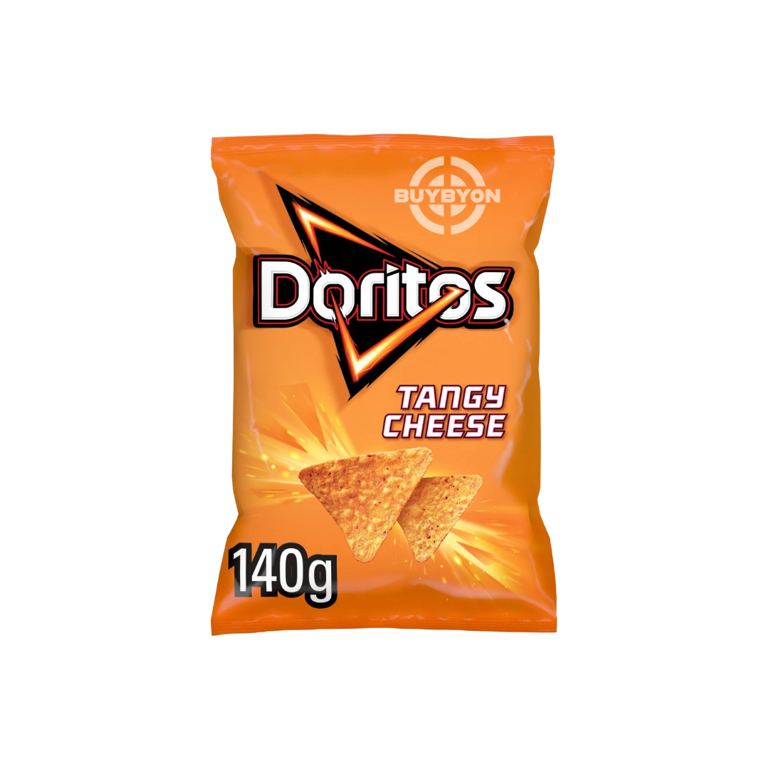 Doritos Tangy Cheese Sharing Tortilla Chips - 140g pack, featuring crispy chips coated in tangy cheese seasoning. Ideal for sharing and snacking.