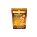 A stand-up pouch of Drizzilicious French Toast Bites on a plain white background. The packaging is primarily golden yellow and dark brown, with white and yellow text, and shows several pieces of the bread-like snack and a small image of a honeycomb.