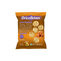 A bag of Drizzilicious Salted Caramel Bites mini rice cakes on a plain white background.