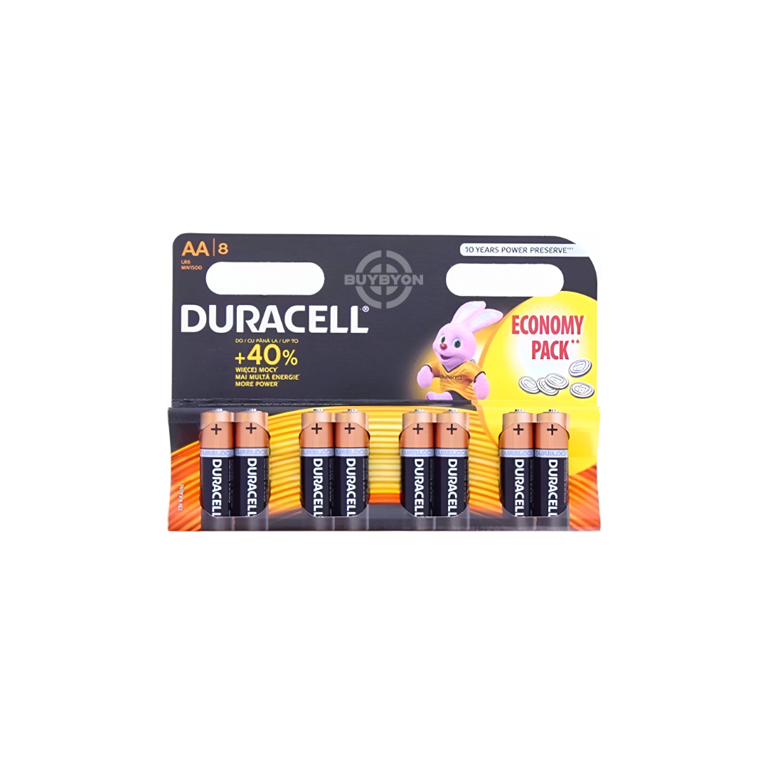 Duracell AA Batteries - 8 Pack, showcasing high-performance batteries designed for long-lasting power and reliable use in various devices. Ideal for everyday needs with advanced leakage protection