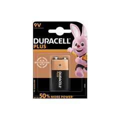 Duracell Plus 9V Battery pack, designed for reliable and long-lasting power. Ideal for smoke alarms, remote controls, and various electronic devices, ensuring consistent performance and extended shelf life.