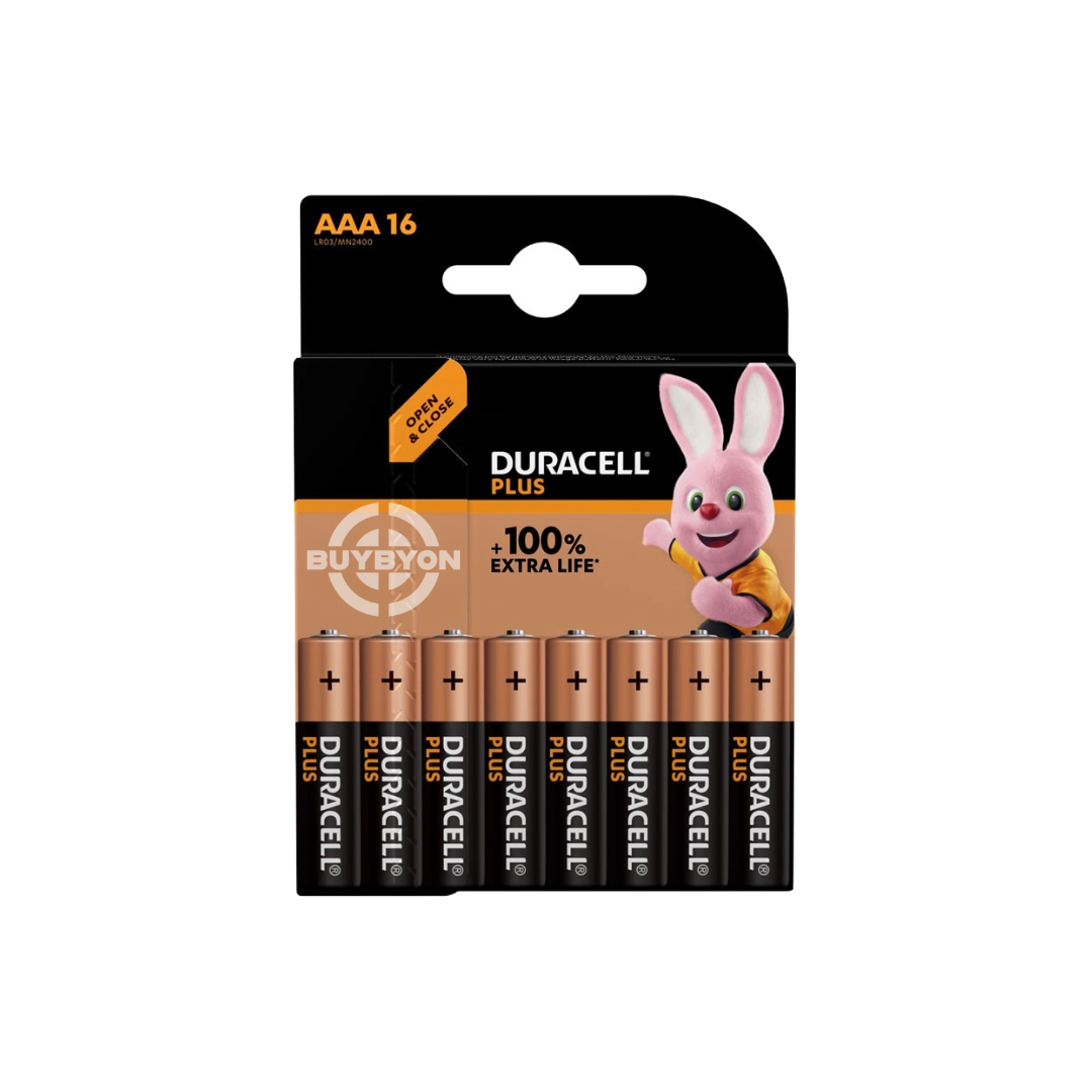 Duracell Plus AAA Batteries - 16 pack, providing reliable and long-lasting power for various household devices. Ideal for remote controls, toys, and more, ensuring consistent performance and value.