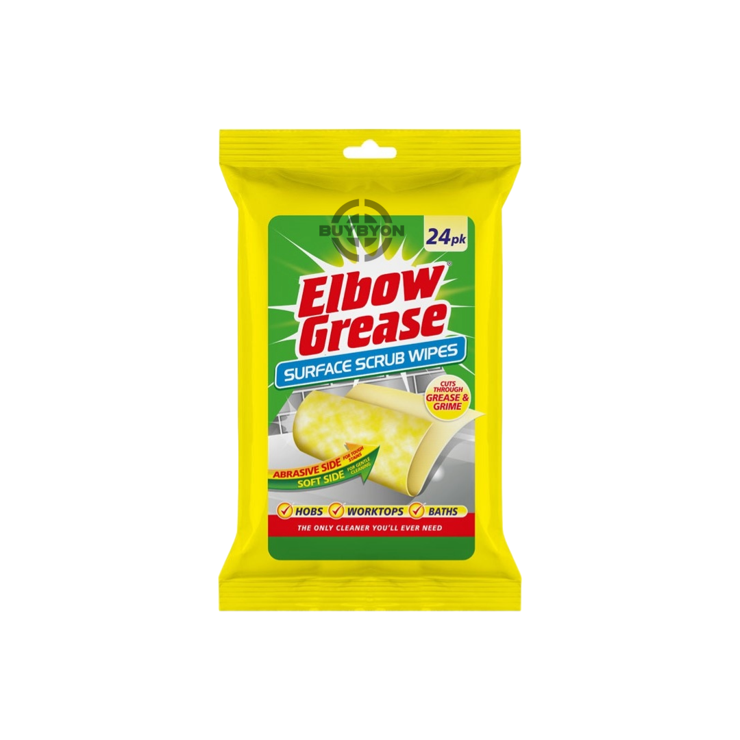 Elbow Grease Surface Wipes - 24 pack, designed for effective cleaning of various surfaces, cutting through grease and grime with ease. Ideal for maintaining a hygienic environment with a fresh scent.