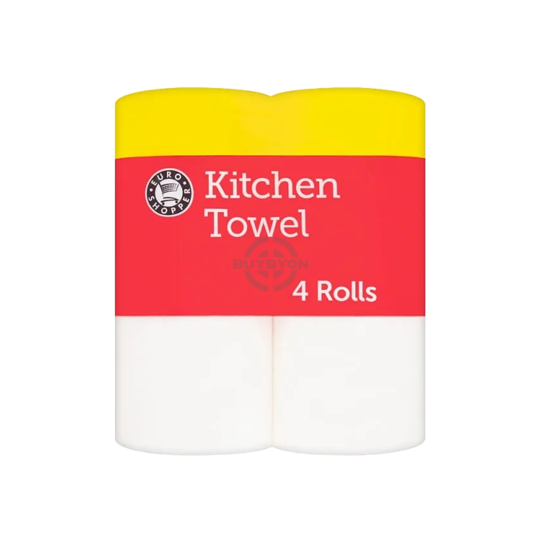 Euro Shopper Kitchen Towel - 6 rolls of 2-ply, highly absorbent paper towels, ideal for effective clean-ups and versatile kitchen use.