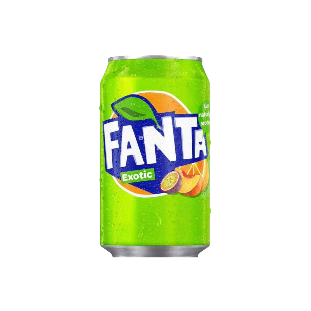 Fanta Exotic Soda Can – 330ml with a refreshing blend of tropical fruit flavours, perfect for any occasion and enjoyed by all ages.