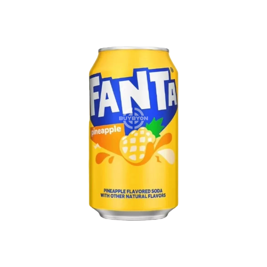 Fanta Pineapple Soda Can – 355ml with a sweet and tangy tropical pineapple flavour, perfect for summer events, picnics, or casual refreshment.