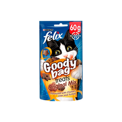 FELIX Goody Bag Original Chicken, Liver &amp; Turkey Cat Treats - 60g pack, featuring a tasty blend of meats for a nutritious and enjoyable cat snack, available at Buybyon.co.uk