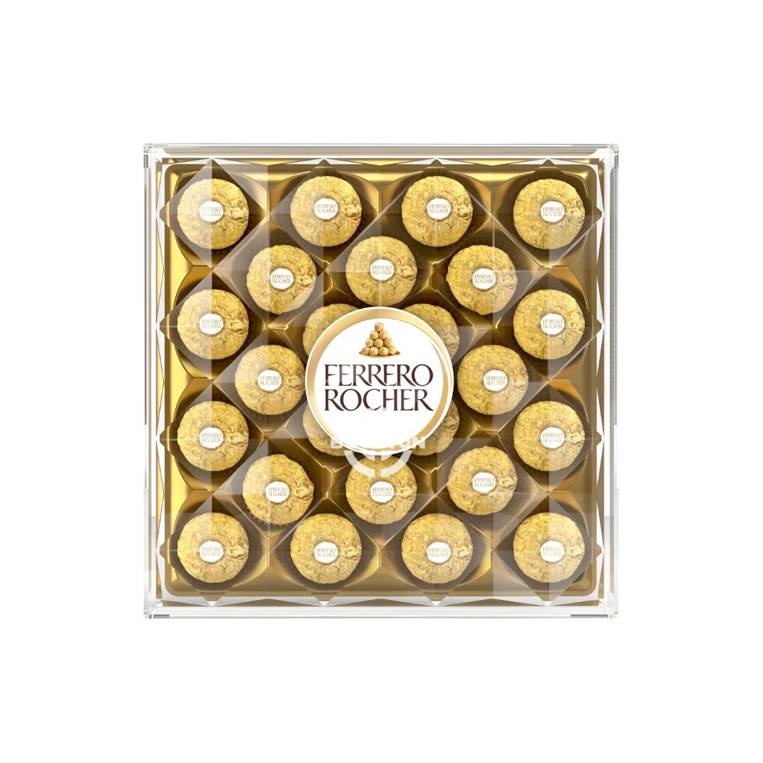 Ferrero Rocher Milk Chocolate Hazelnut Pralines Gift Box - 24 Pieces, 300g featuring individually wrapped golden pralines, ideal for gifting and celebrations.