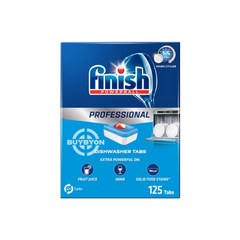 A box of Finish Professional All in One Original - 125 Tabs, showcasing its packaging and highlighting its all-in-one cleaning capabilities.