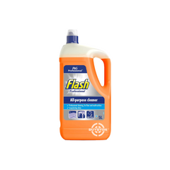 A 5L bottle of Flash Professional All-Purpose Cleaner Light Citrus, showcasing its robust packaging and highlighting its all-purpose cleaning power and fresh citrus scent.