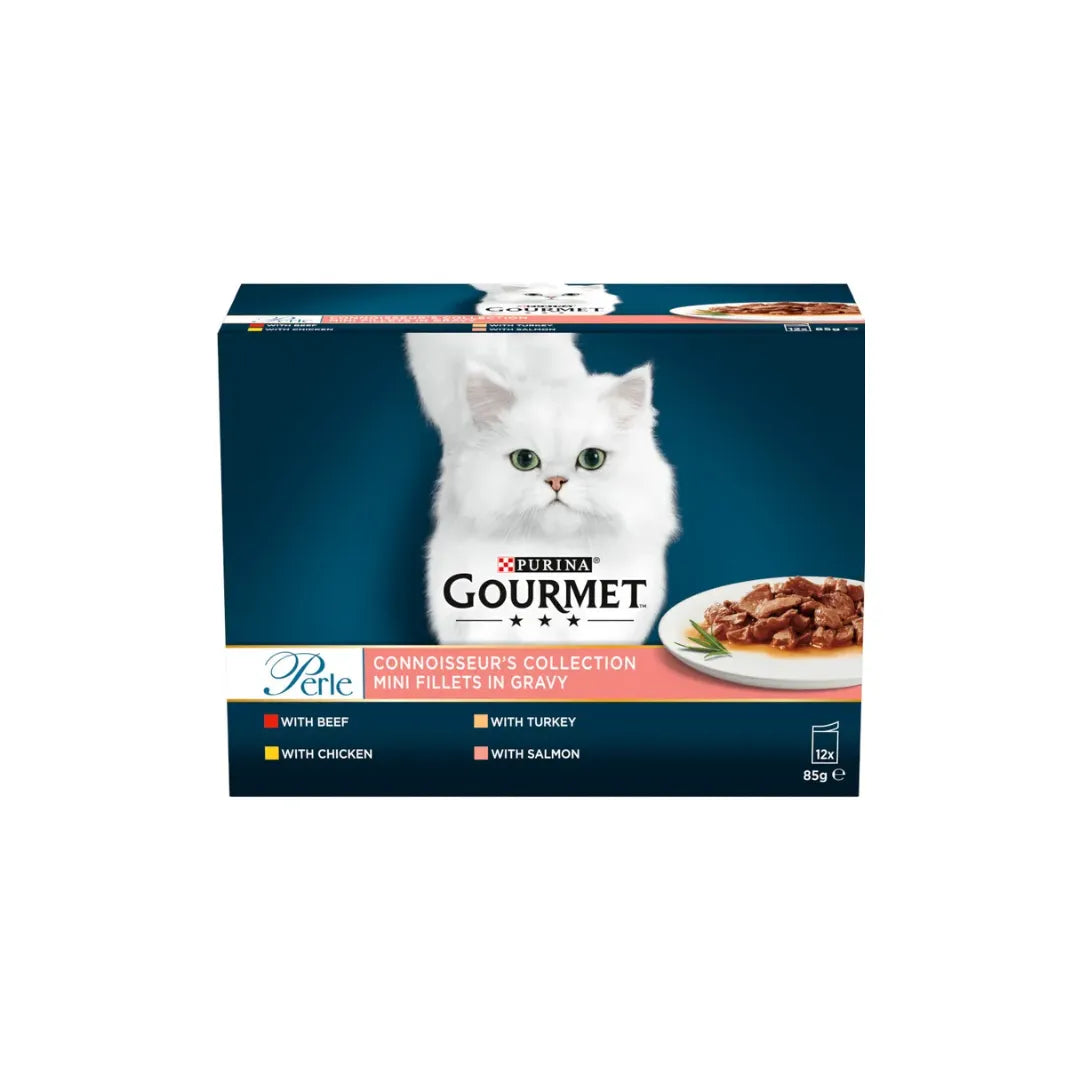 GOURMET Perle Mini Fillets in Gravy Connoisseur's Collection Wet Cat Food 12 x 85g