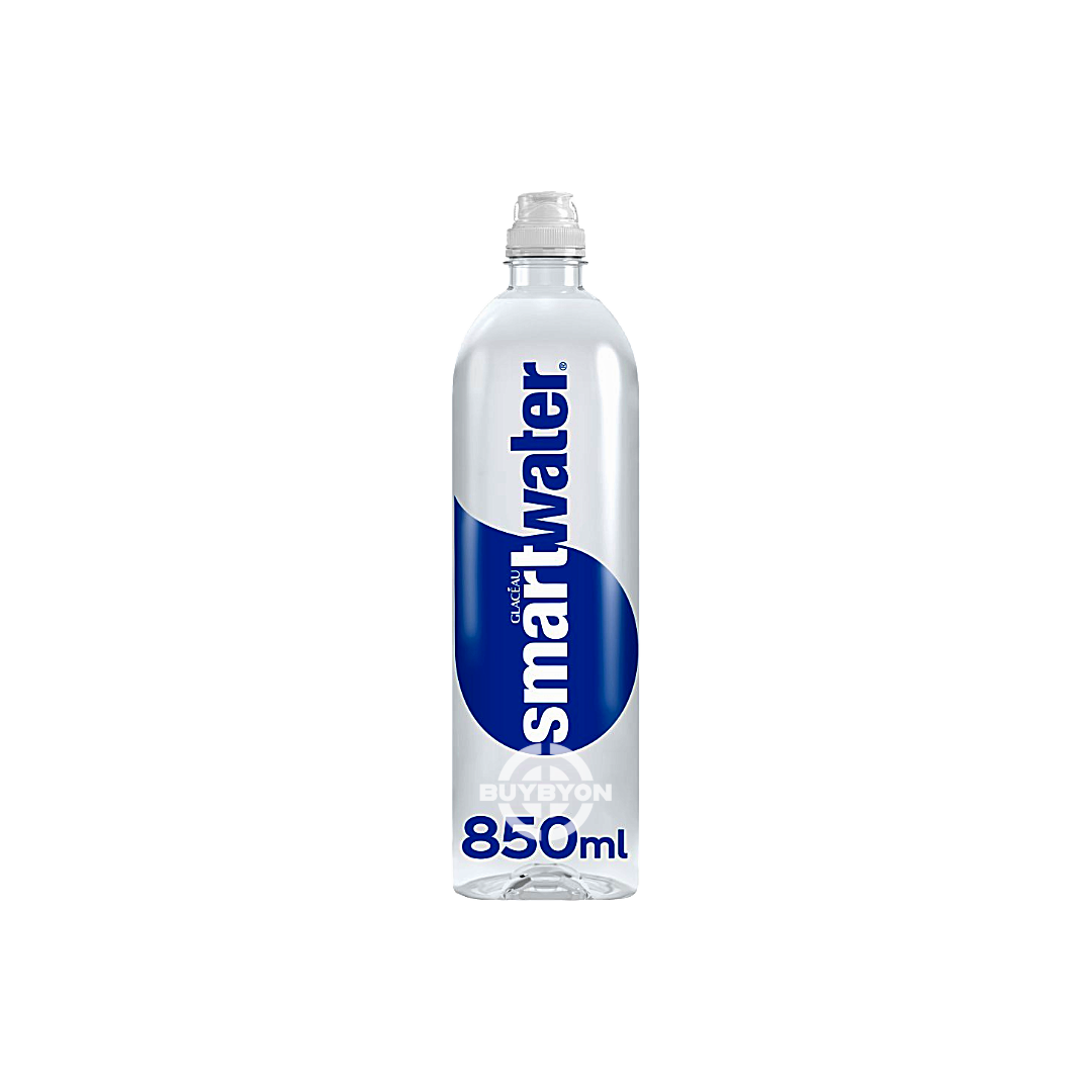 Glacéau Smartwater Still 850ml bottle with a sleek design and clear label, showcasing its vapor-distilled purity and electrolyte-enhanced benefits.