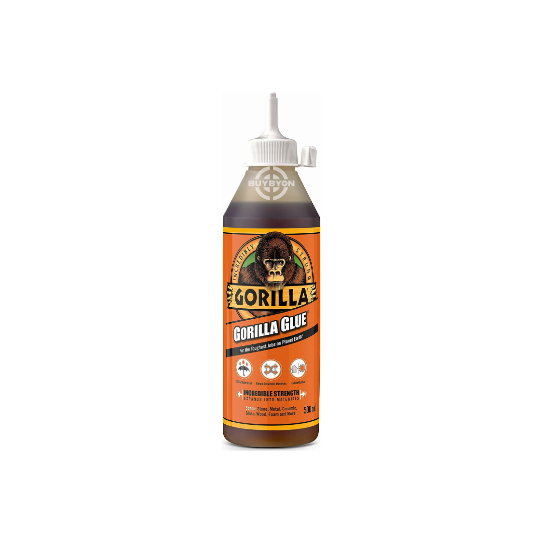 Gorilla Glue - 500ml bottle, known for its strong, gap-filling adhesive qualities, suitable for bonding wood, metal, ceramics, and other materials. Ideal for a wide range of DIY and professional applications.