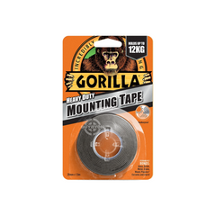 Gorilla Heavy Duty Double Sided Mounting Tape, designed for strong, weather-resistant adhesion on multiple surfaces. Ideal for mounting, securing, and repairing, ensuring a clean and durable application.